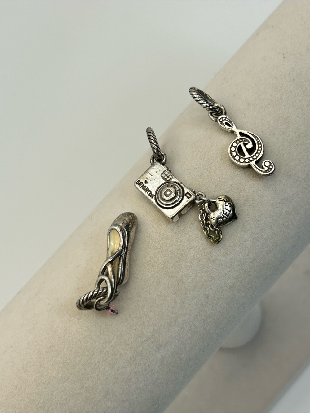Brighton Dance, Camera, Music Note Charms Qty 3 Silver Plated Vintage Patina